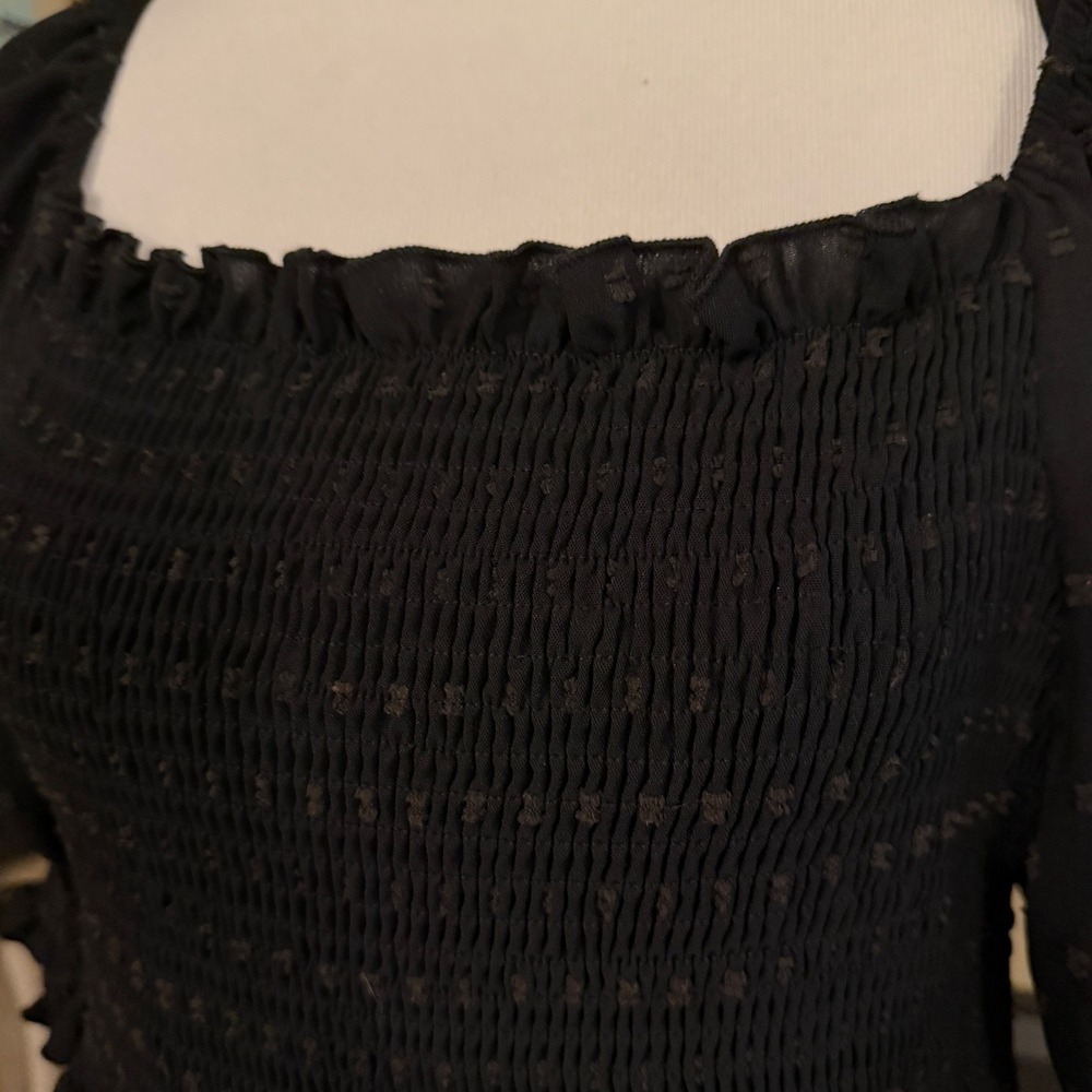 Shein Curve Maxi Dress 2XL Black Swiss Dot Smocked Square Neck Puff Sleeve - Picture 5 of 9